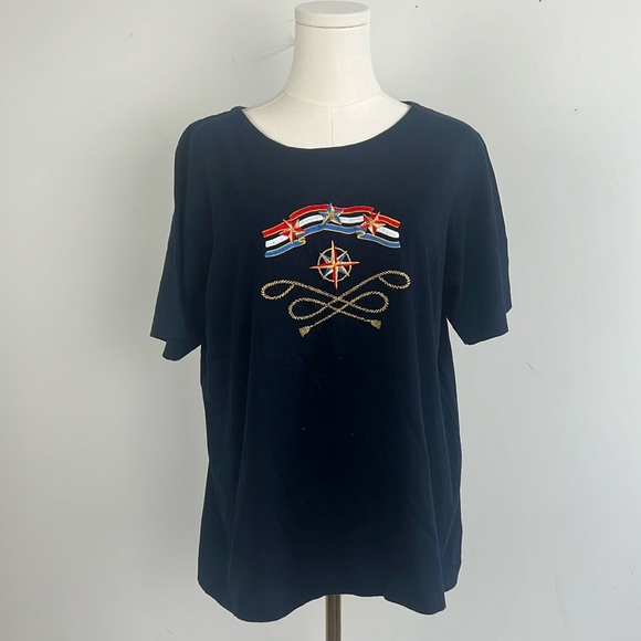 Vintage Mark and Spencer Classic Navy Blue Nautical T-Shirt made in UK - Picture 1 of 7